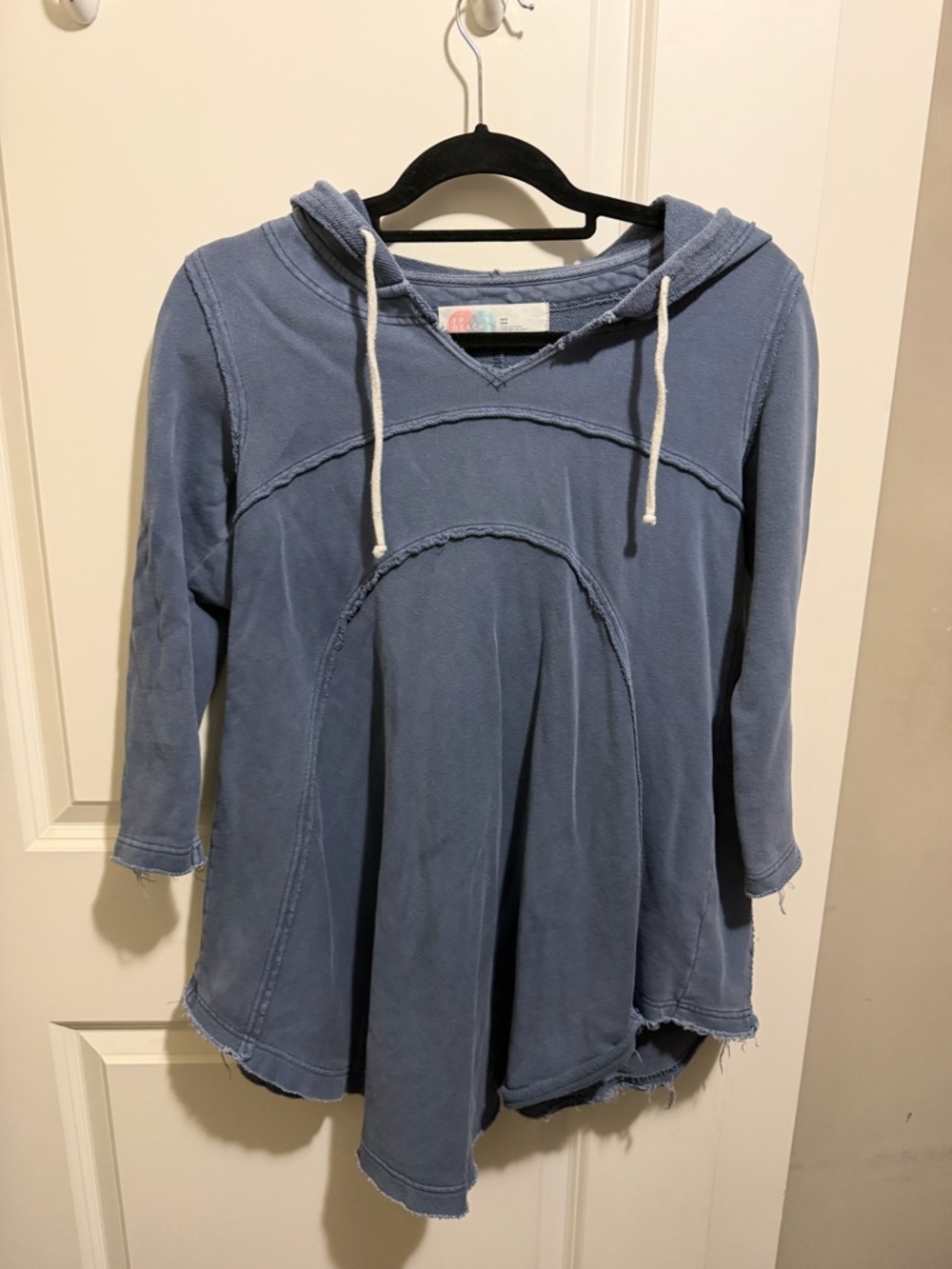 FP Beach Women’s Blue Hooded Tunic Top with Raw-Edge Detail